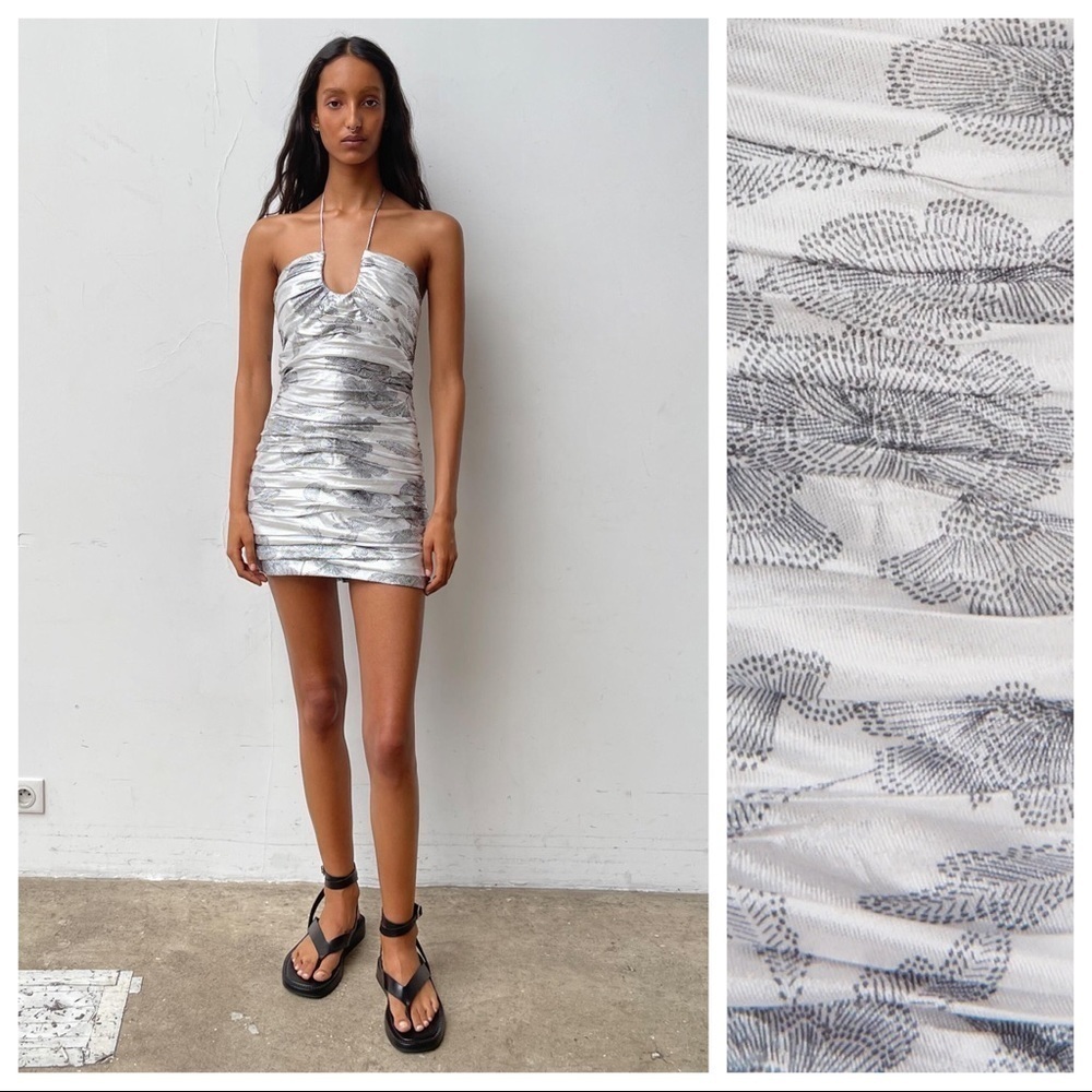 NWT. Zara Metallic Thread  Draped Dress. Size S.